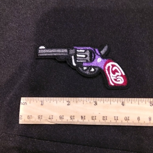 Red And Purple Gun Patch Iron On - Picture 2 of 2